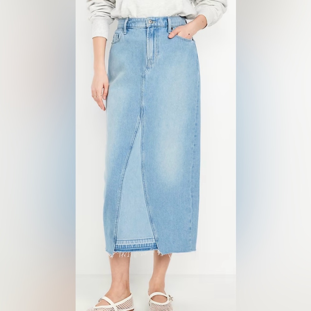 Blue Denim Maxi Skirt with Front Slit